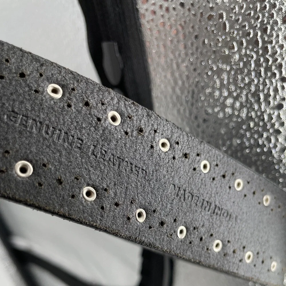 Studded Leather Belt Womens Large Black Silver Eyelet Punk Grunge Biker Goth Alt